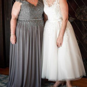 MGNY grey applique mother of the bride dress